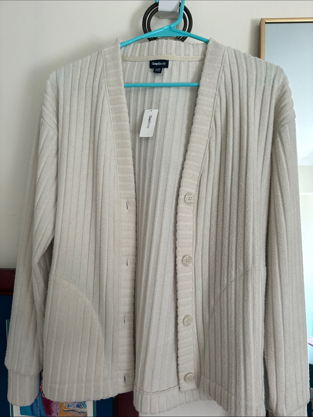 GAP Cream Ribbed Button-Front Cardigan